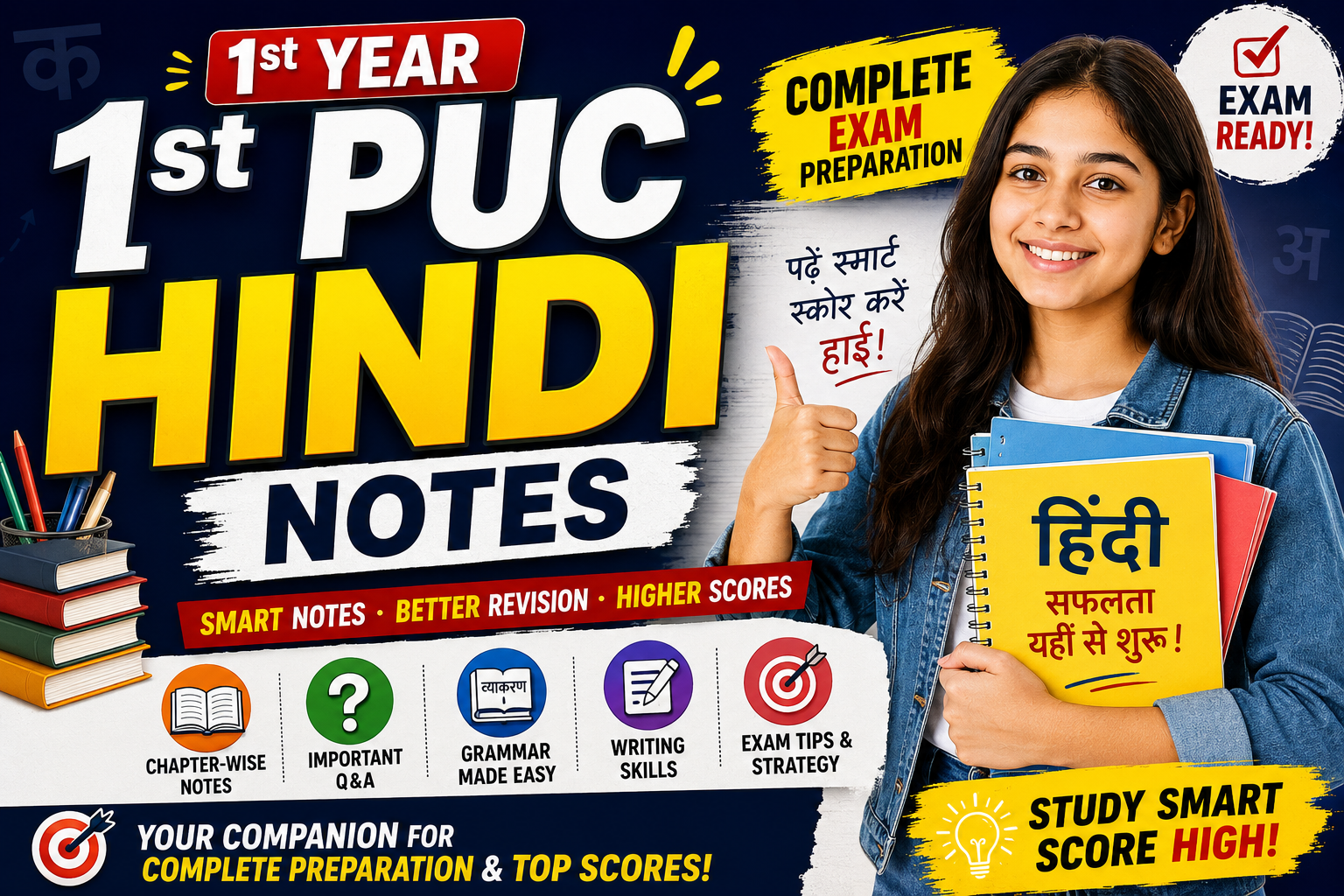 1st year 1st PUC Hindi notes and exam preparation guide